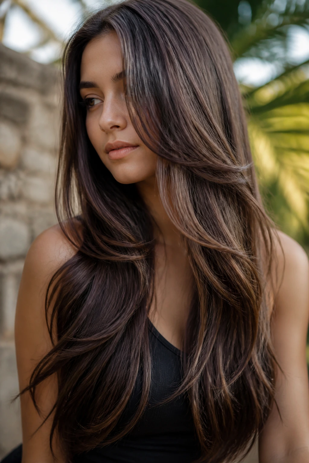 Portrait of a person with long hair showing soft S-curve layers