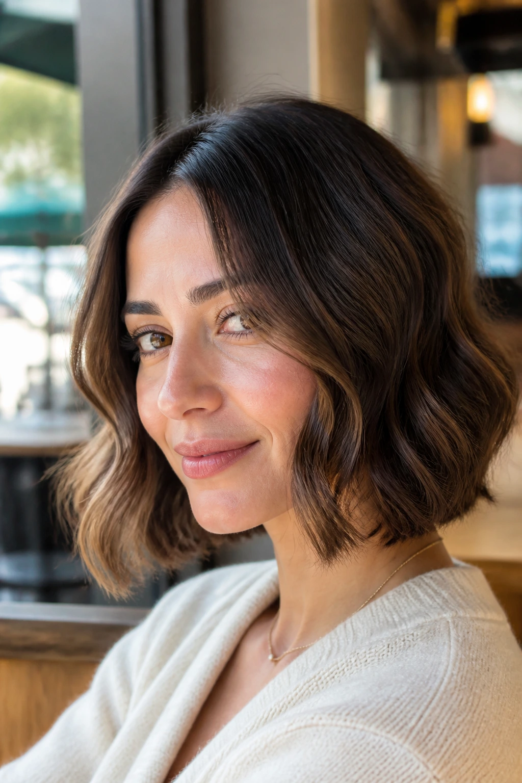 Close-up of a real woman with Soft S-Wave Bob Cheeks