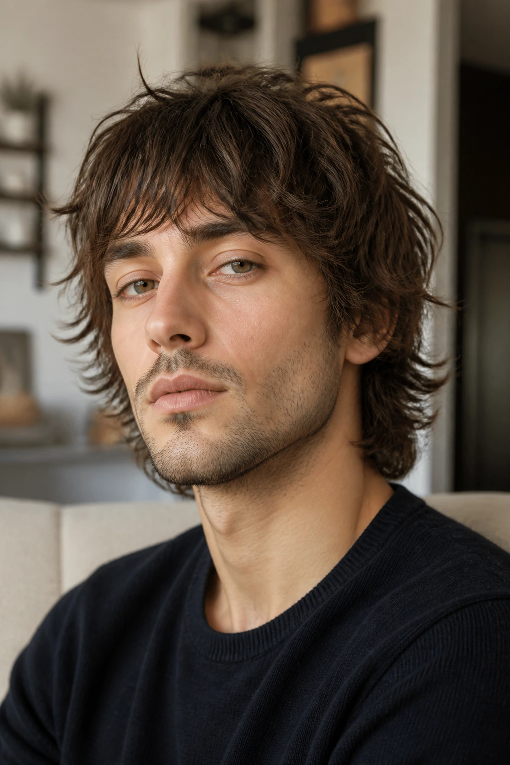 Close-up portrait of a man with Soft Shag for Medium Fine Hair hairstyle