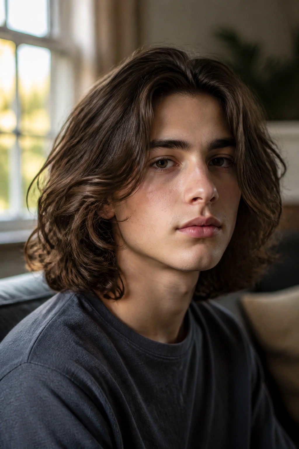 Portrait of a boy with shoulder-length layered waves