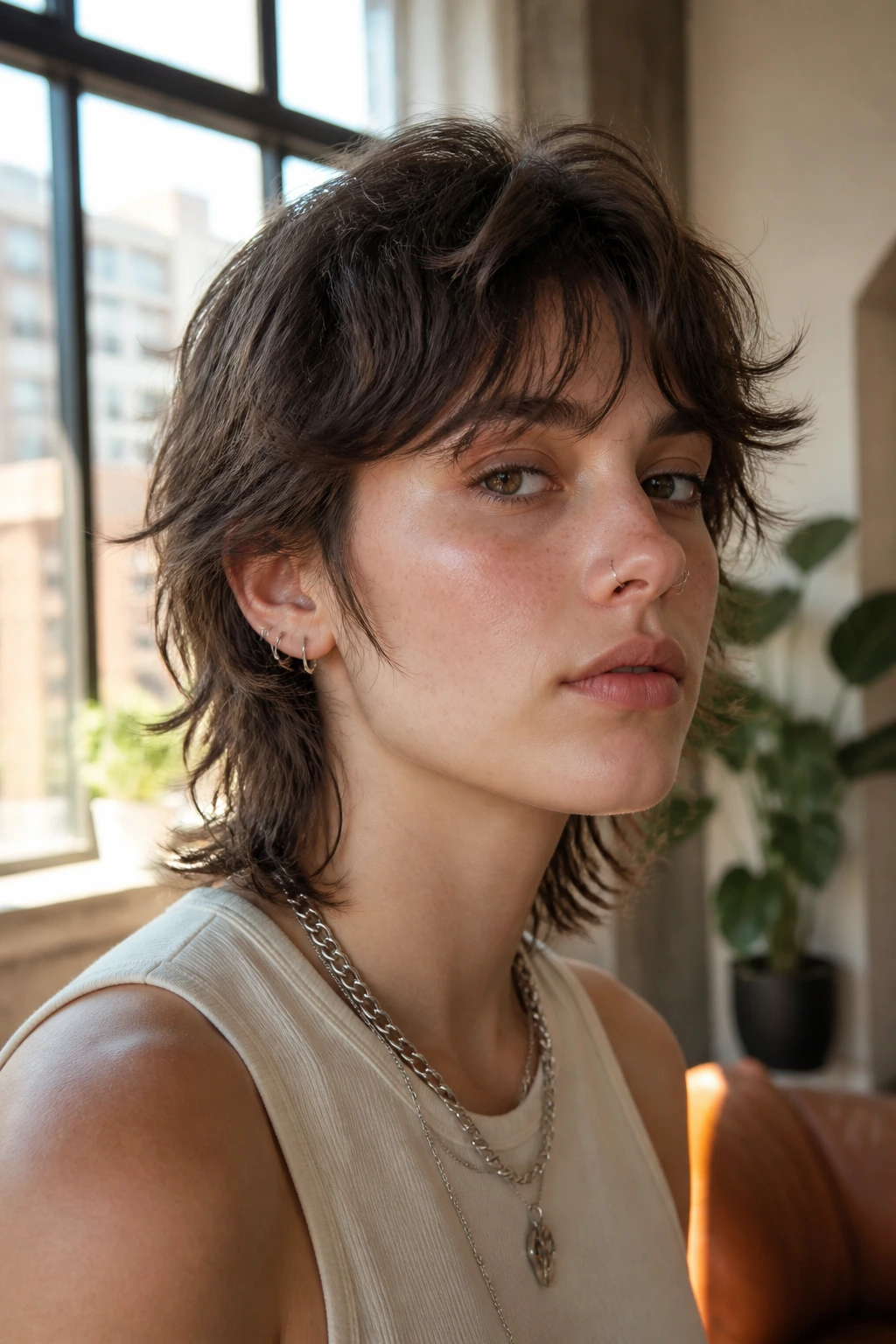 Portrait of a real person with soft shullet hairstyle