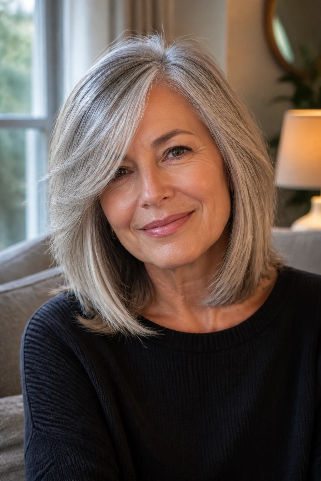 Portrait of woman with soft side-swept lob variation