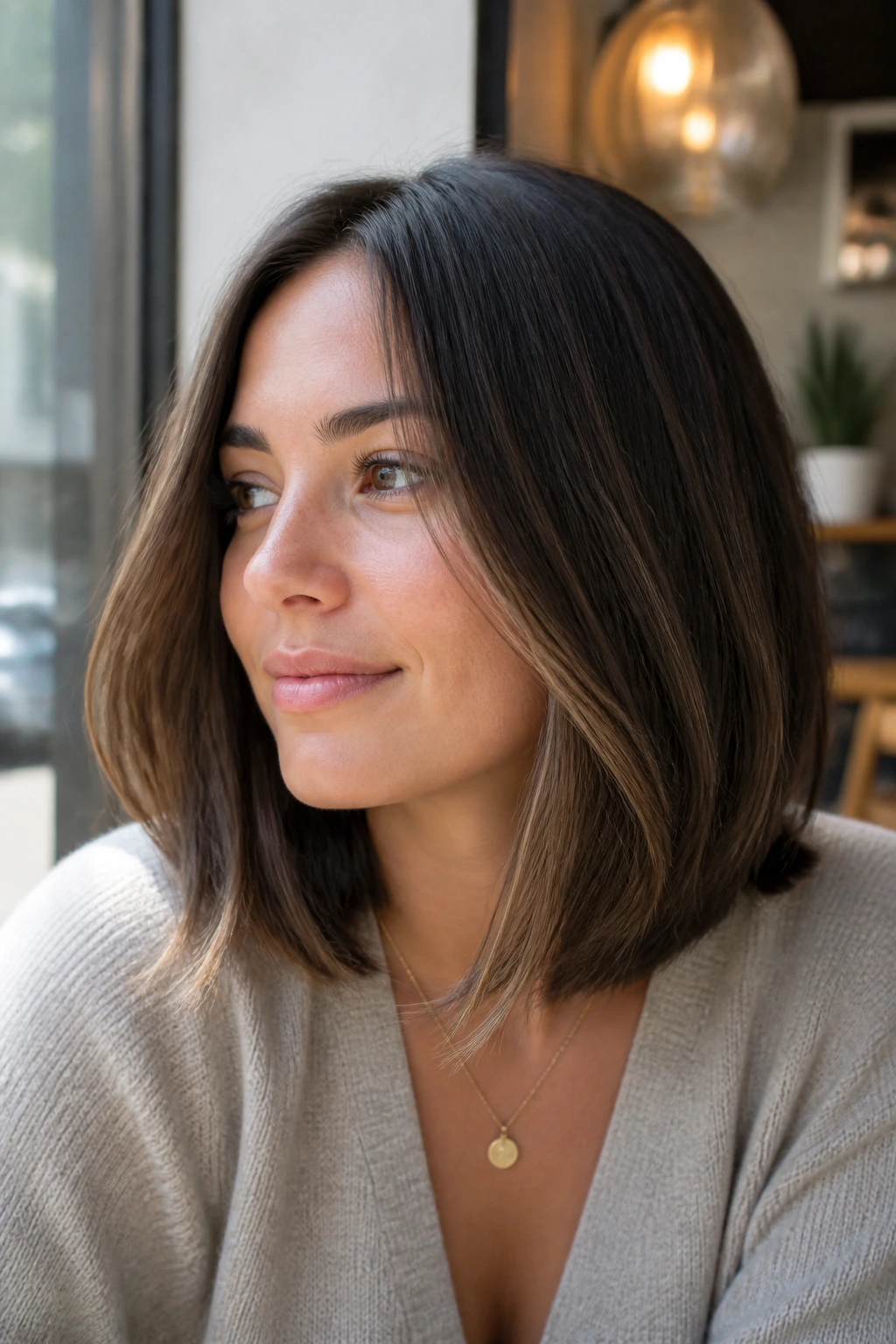 Portrait of a real woman with a soft-structured everyday lob
