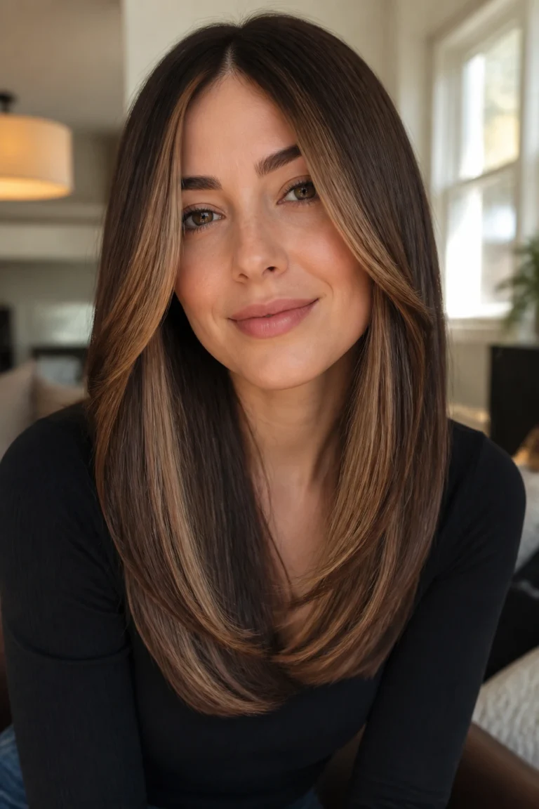 25 Straight Haircuts for Long Hair with Caramel Highlights