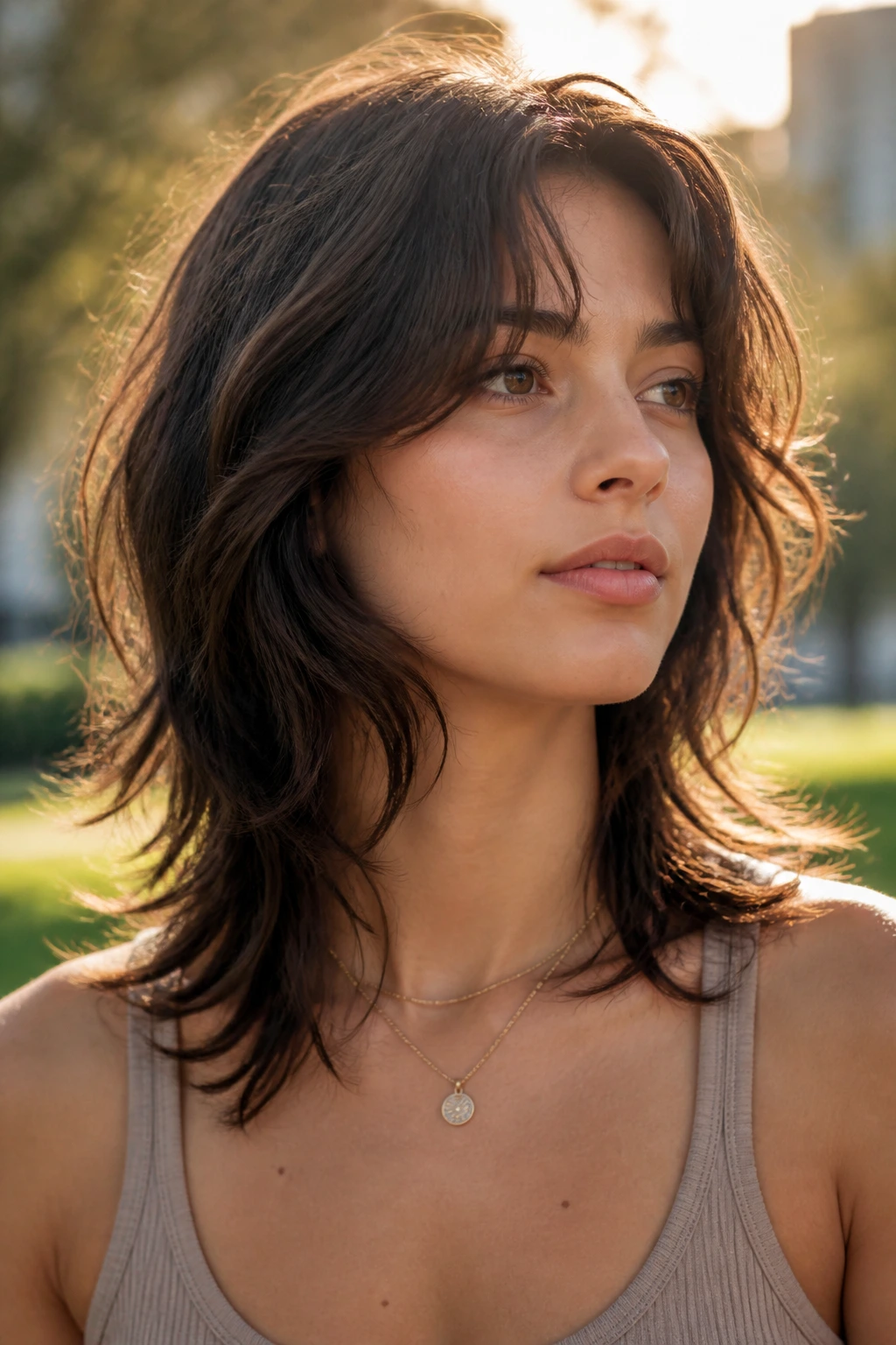 Real woman with soft wolf cut and airy end layers