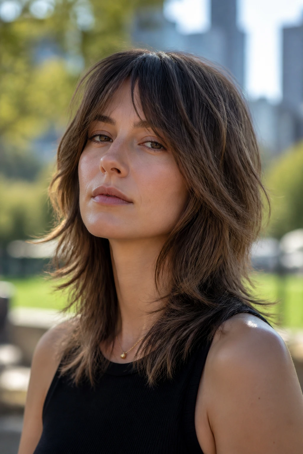 Real person with soft wolf cut featuring full ends and tapered nape