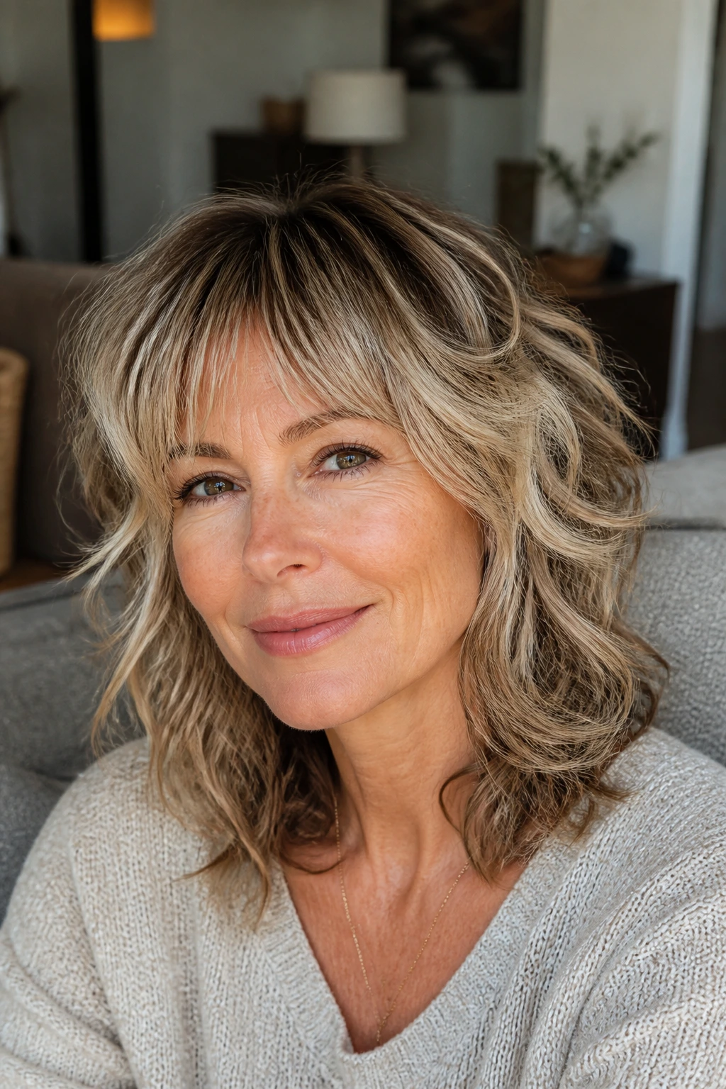 Portrait of a woman with a soft wolf cut