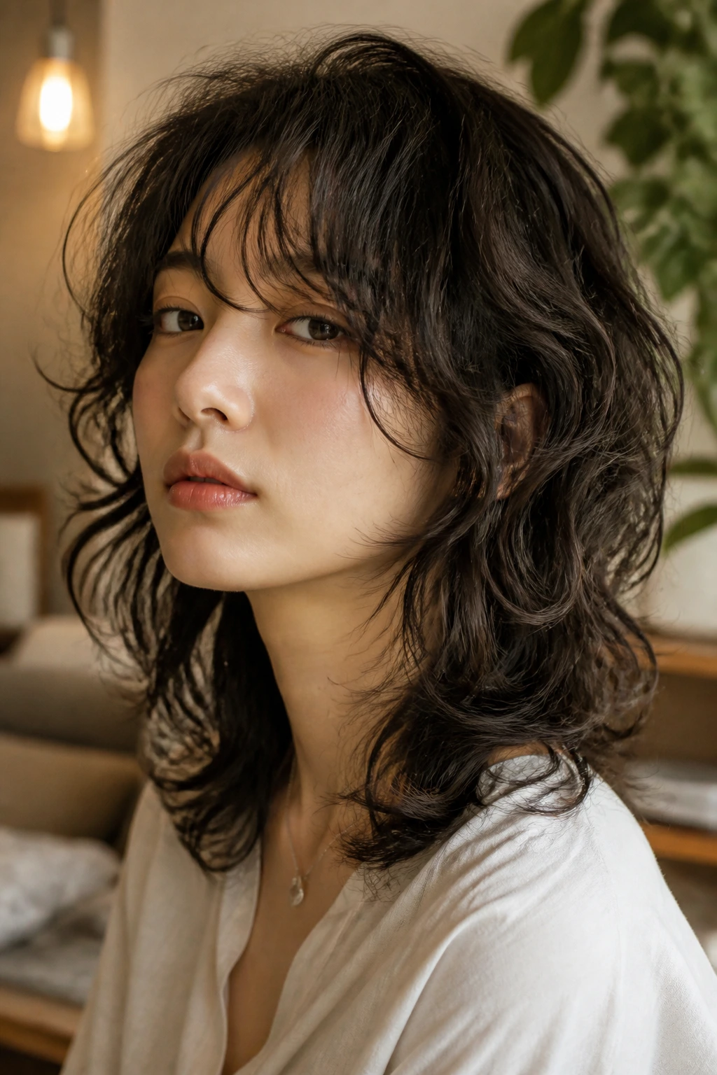 Close-up of a person with a softer Korean wolf cut