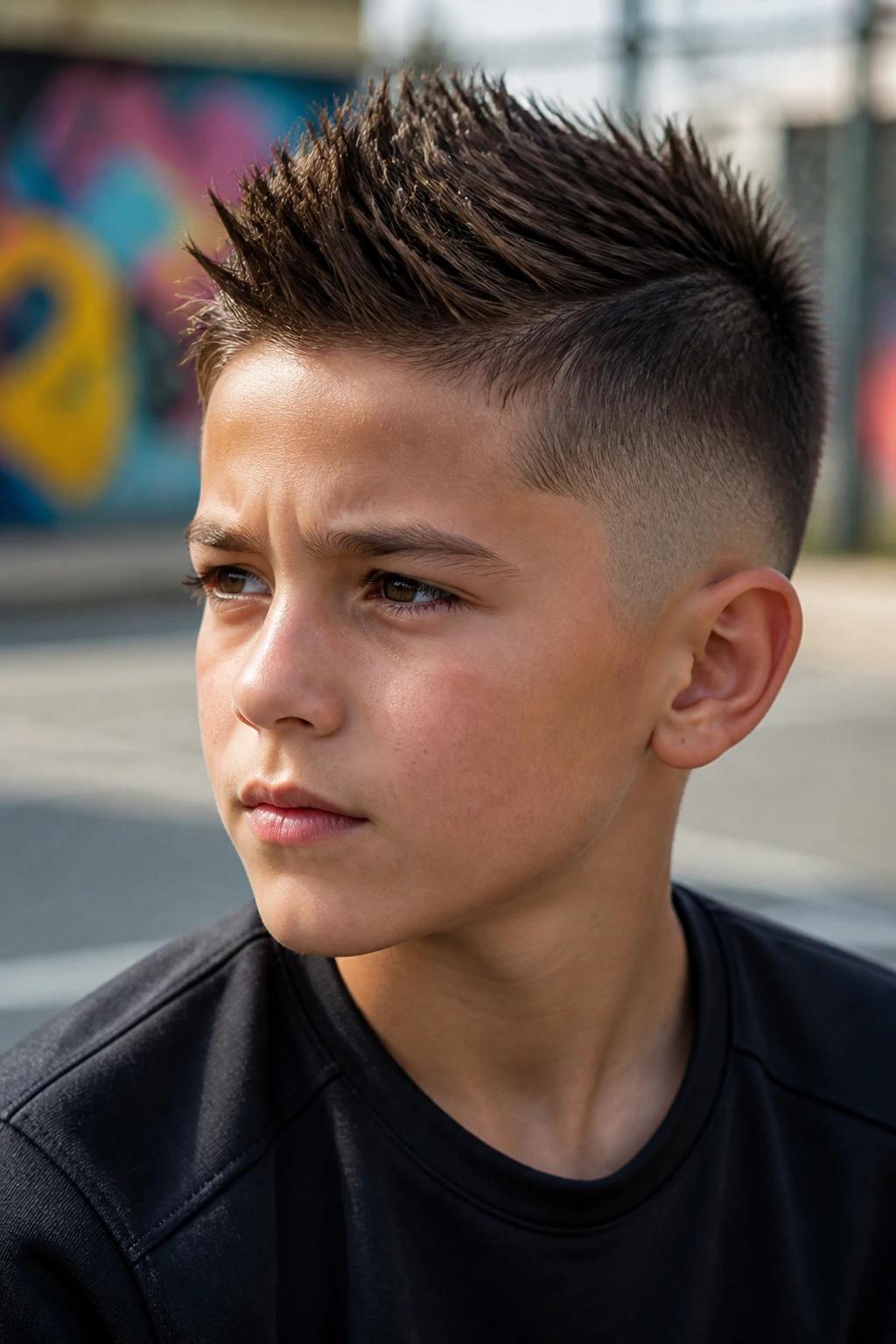 Boy with spiky Eurohawk and temple fade