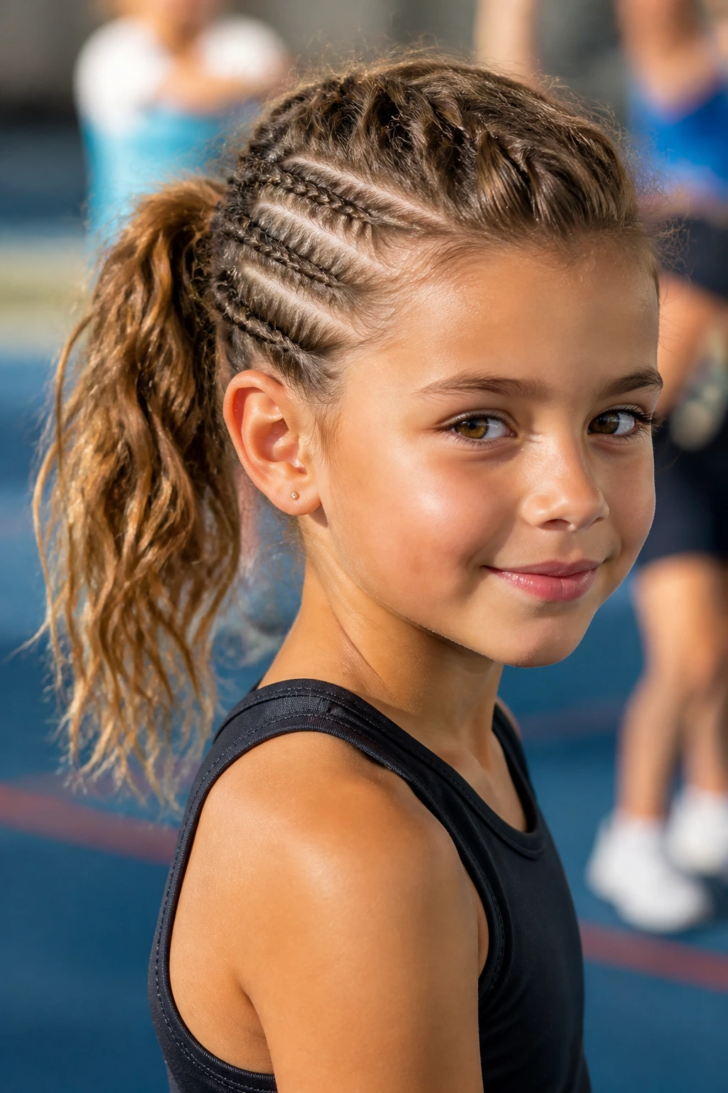 Child with sporty athletic hawk mohawk ready for play
