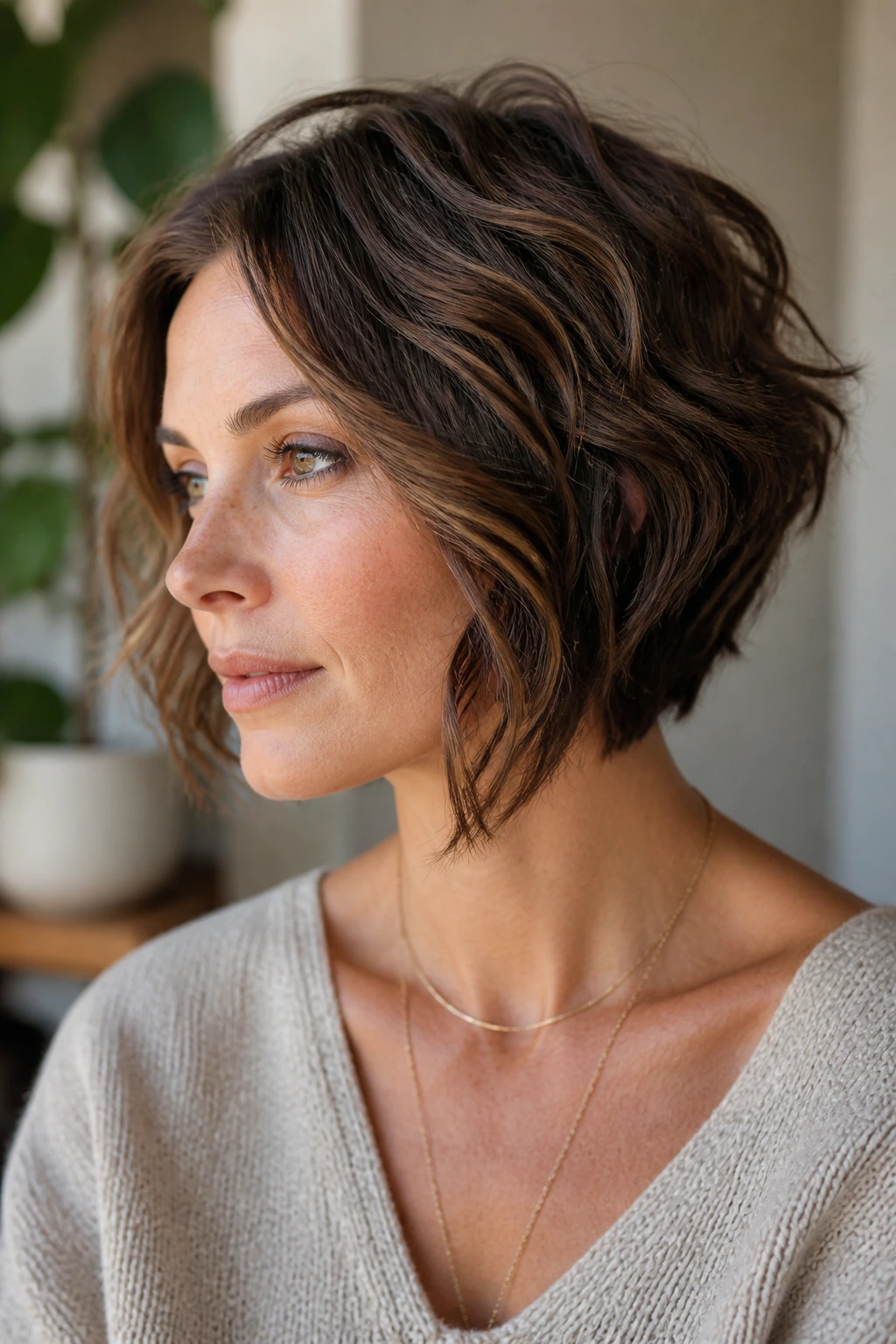 Portrait showing variations and waves in a stacked bob
