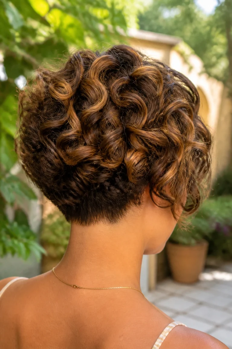25 Layered Short Bobs for Curly Hair with Caramel Highlights