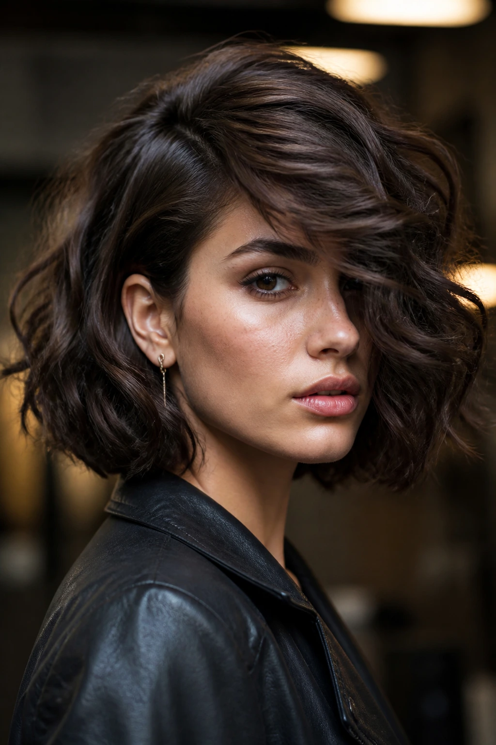 Portrait of a real woman with dramatic side-swept statement bob