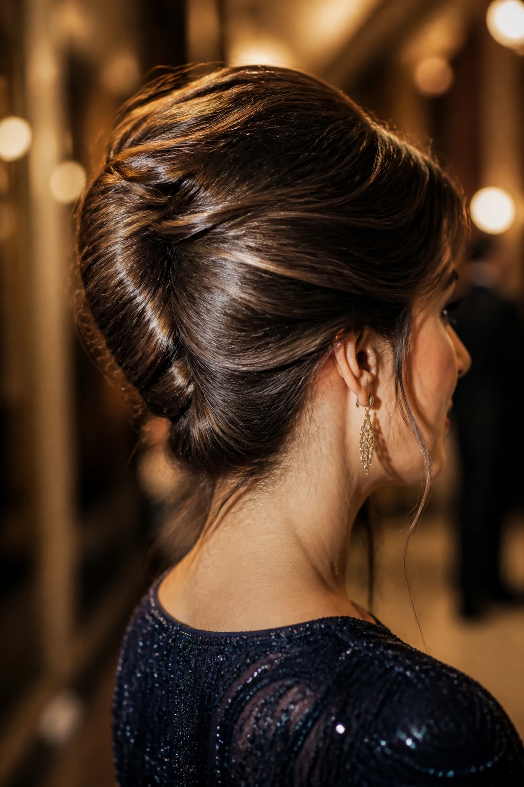 Portrait of a real woman with a stay-put French twist hairstyle