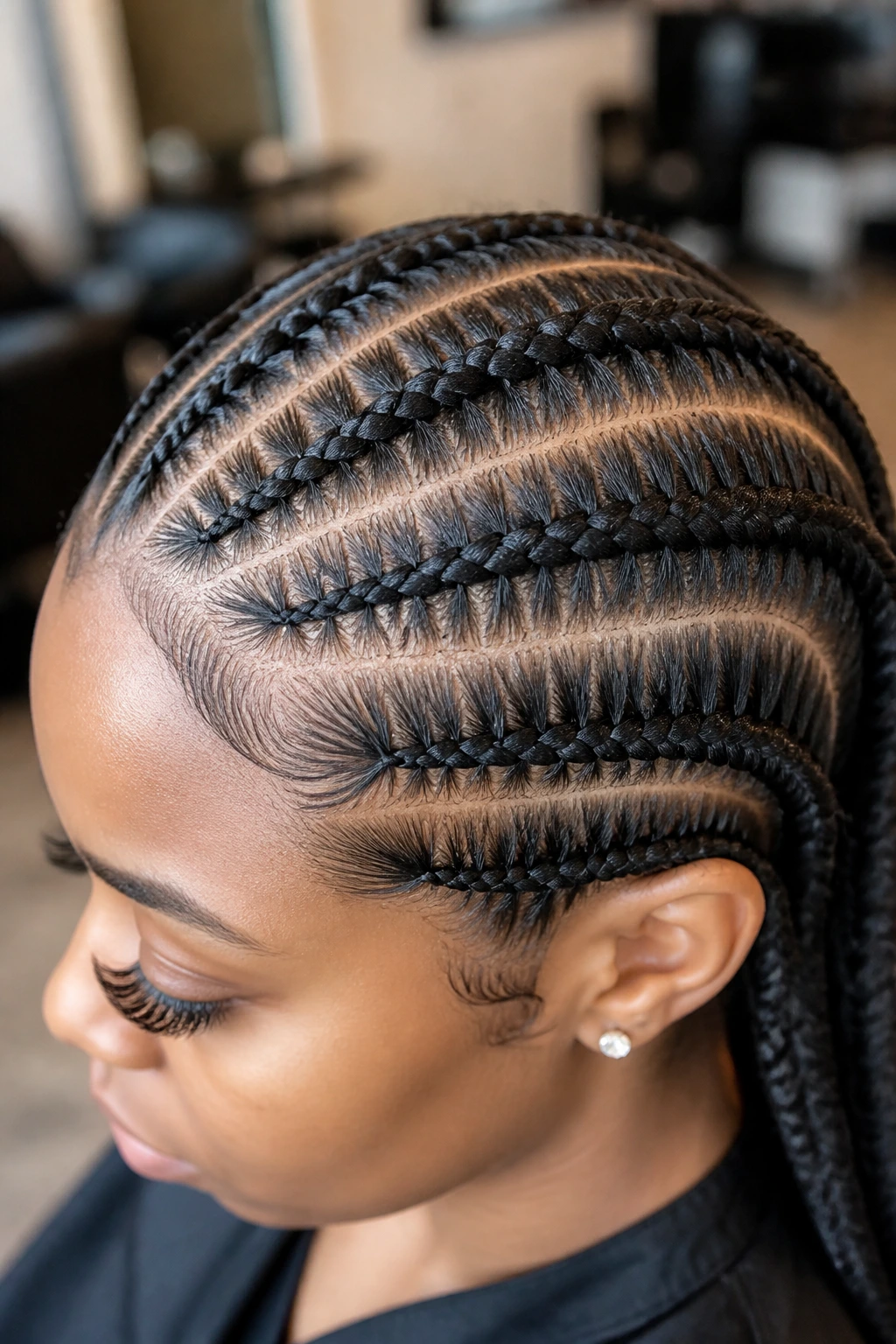 Close-up of stitch braids on real person