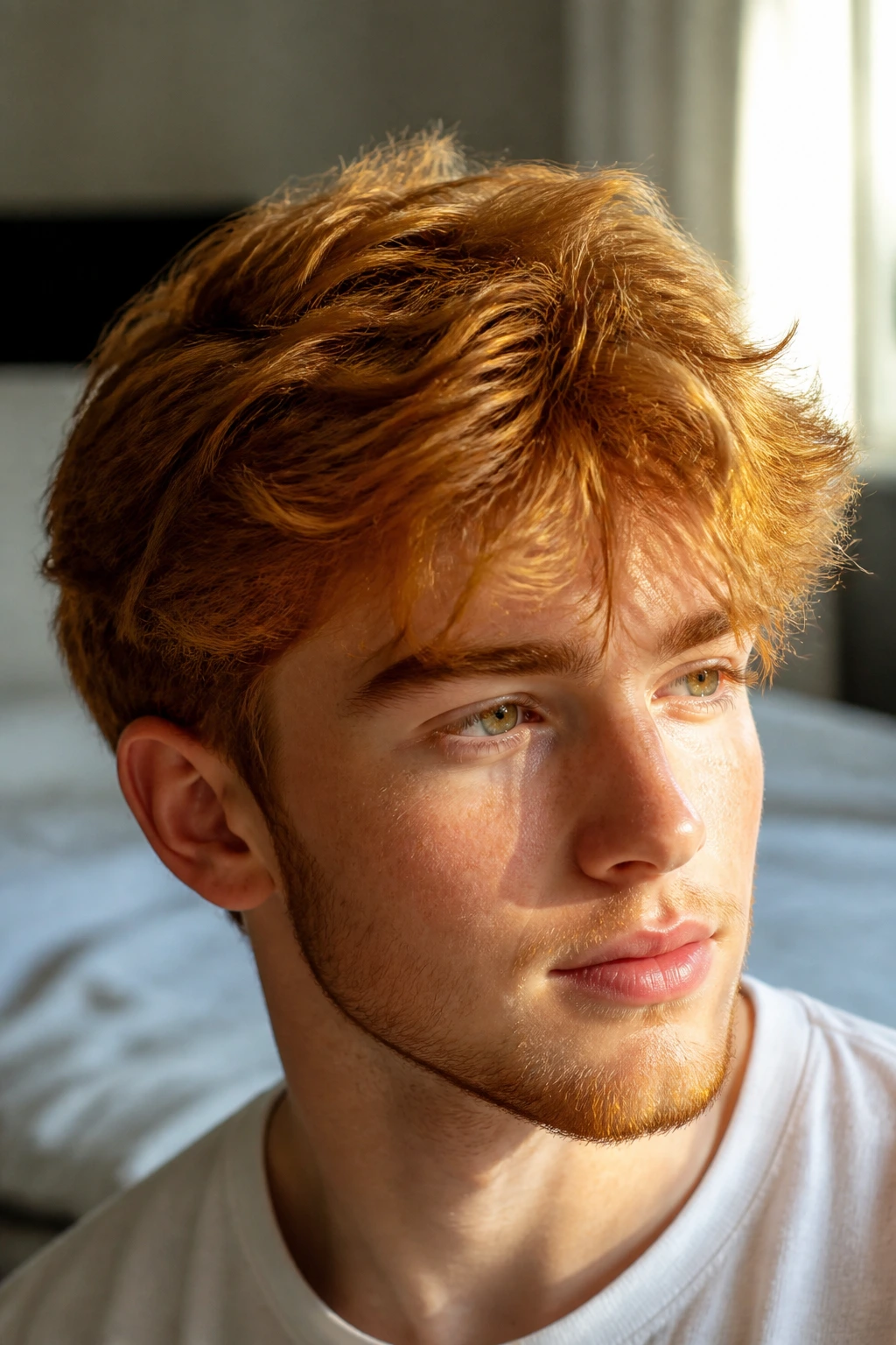 Close-up of strawberry blonde hair with warm copper-gold tones in natural daylight
