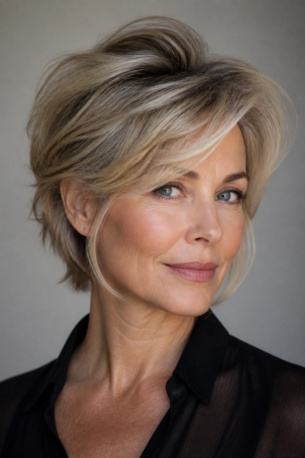 Portrait demonstrating crown lift and edge control under studio lights