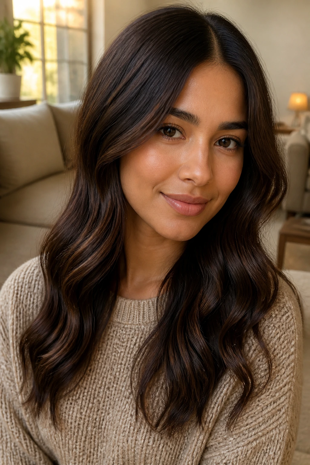 Close-up of hair with subtle waves showing dimension and darker ribbons.