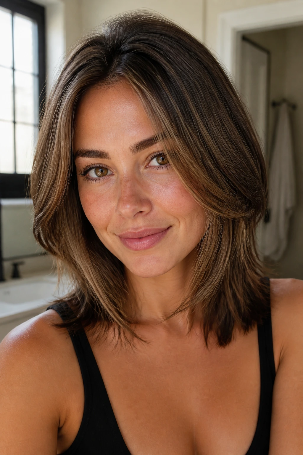 Close-up of a real woman with a volume-friendly hairstyle for fine hair