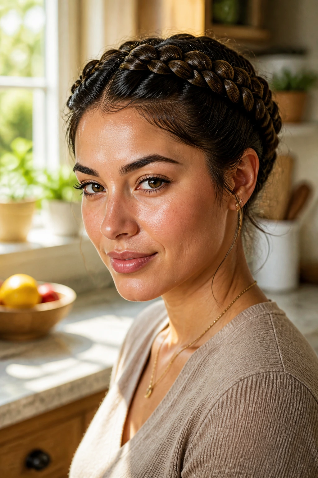 Thick-hair woman with Dutch braids making mornings easier