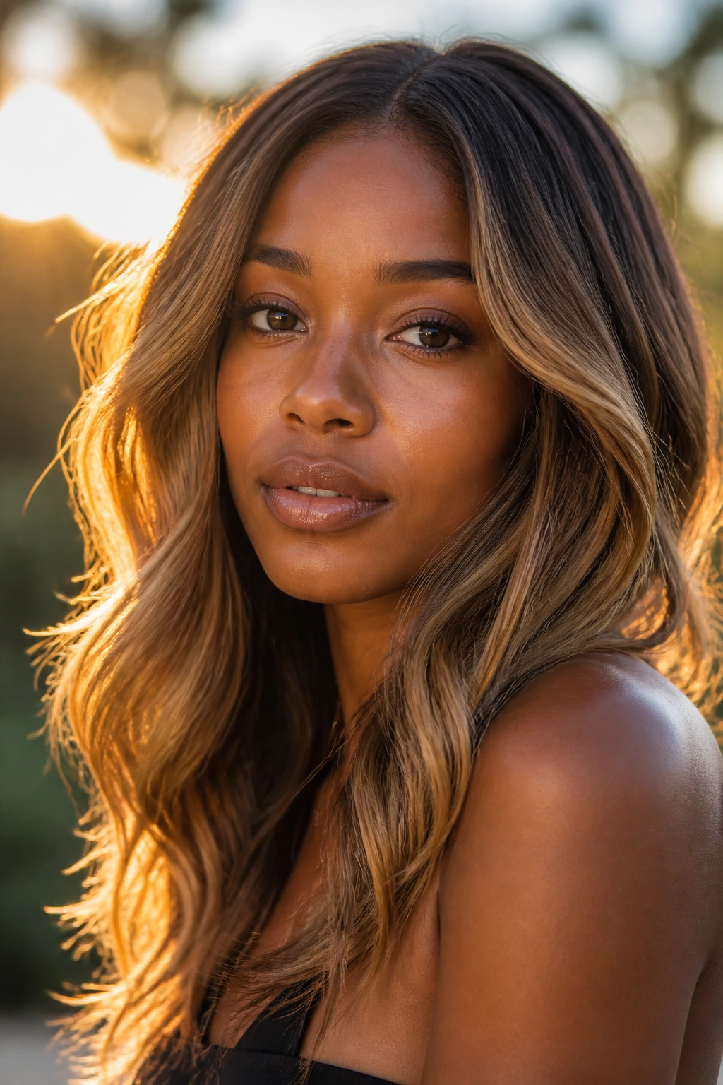 Close-up of a person with sun-kissed bronde hair framing the face in warm outdoor light