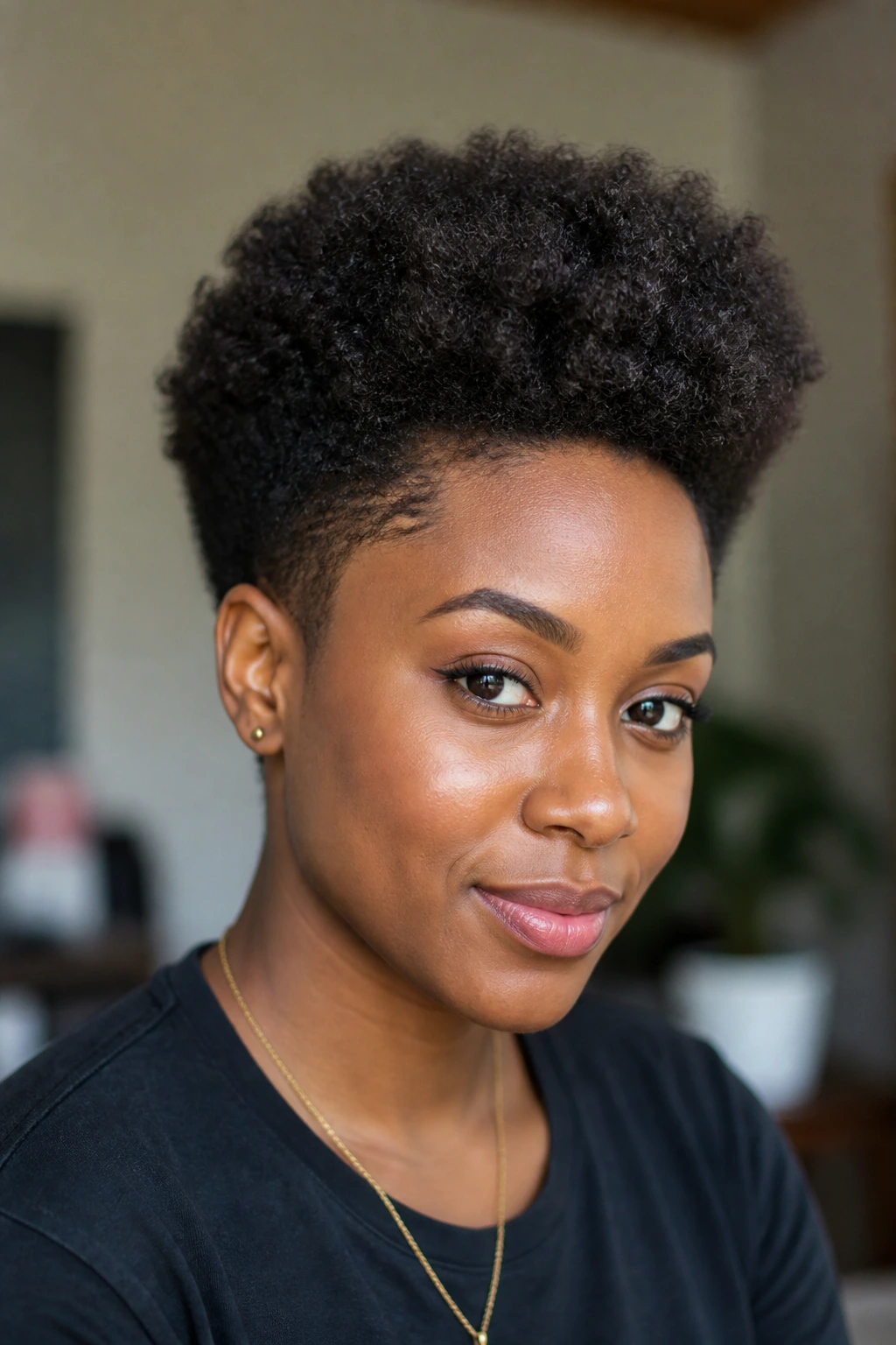 Close-up of a tapered Afro on a real woman