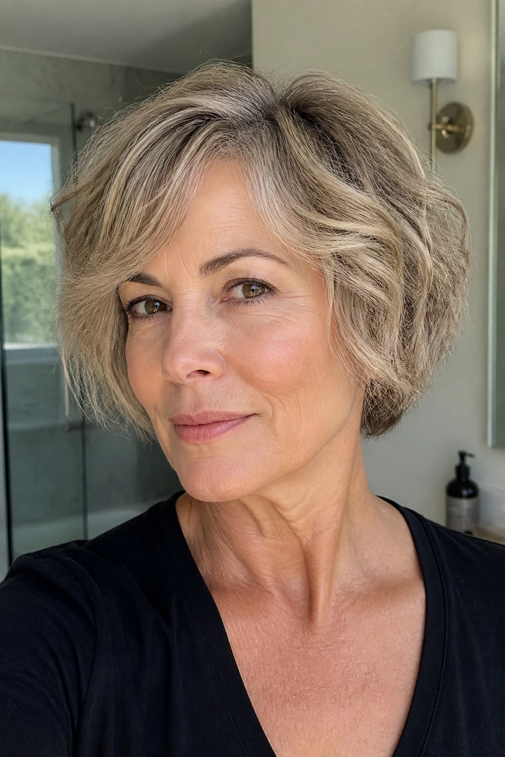 Close-up of a woman with a tapered bob for fine hair