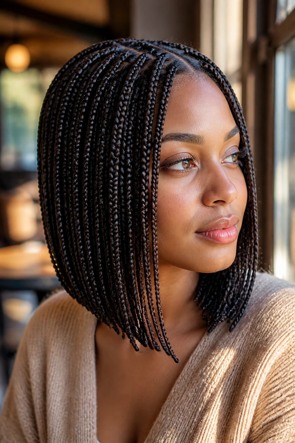 Real person with a tapered braided lob hairstyle