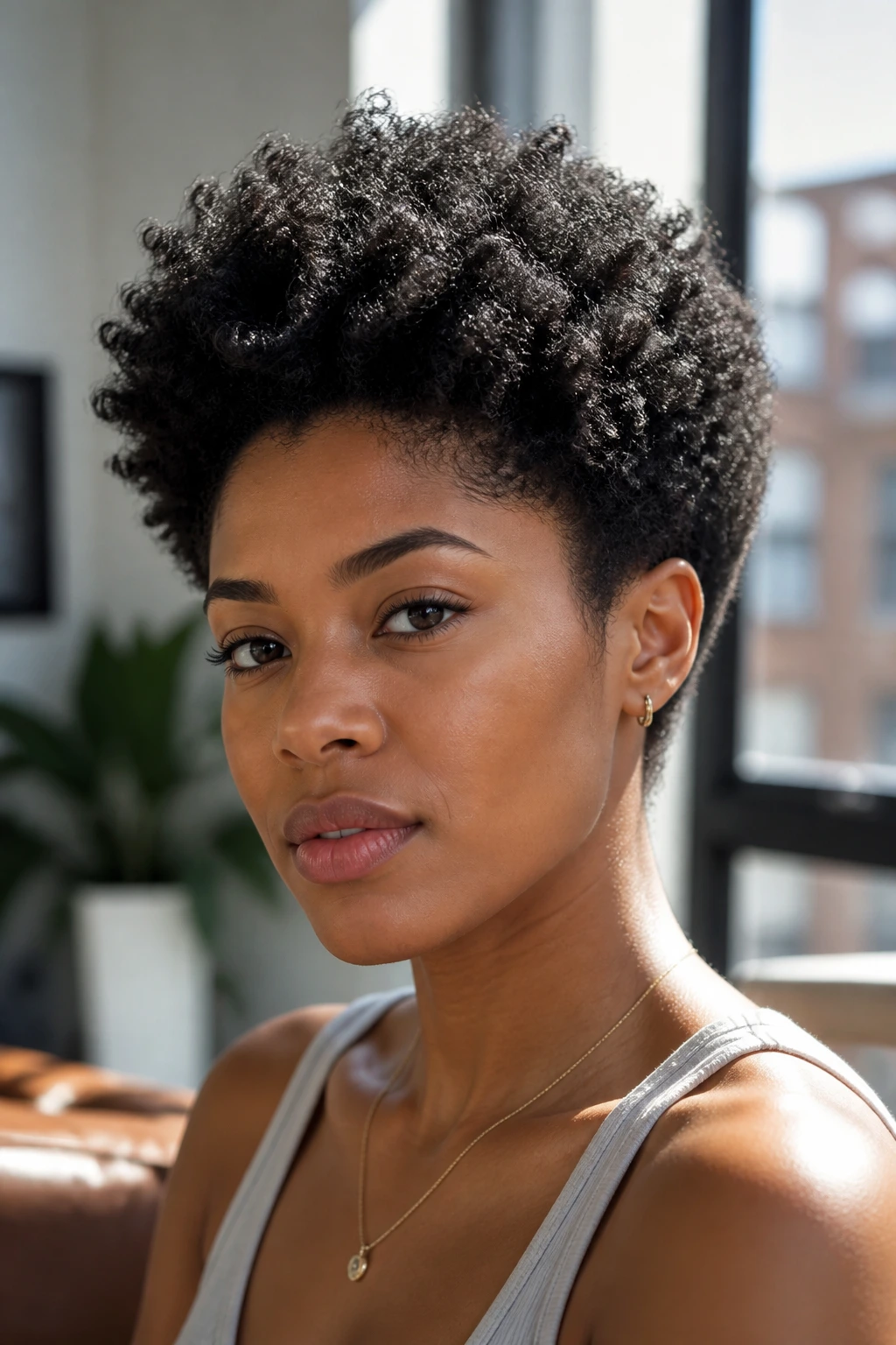 Close-up of a real person with a tapered coil Afro showing top lift