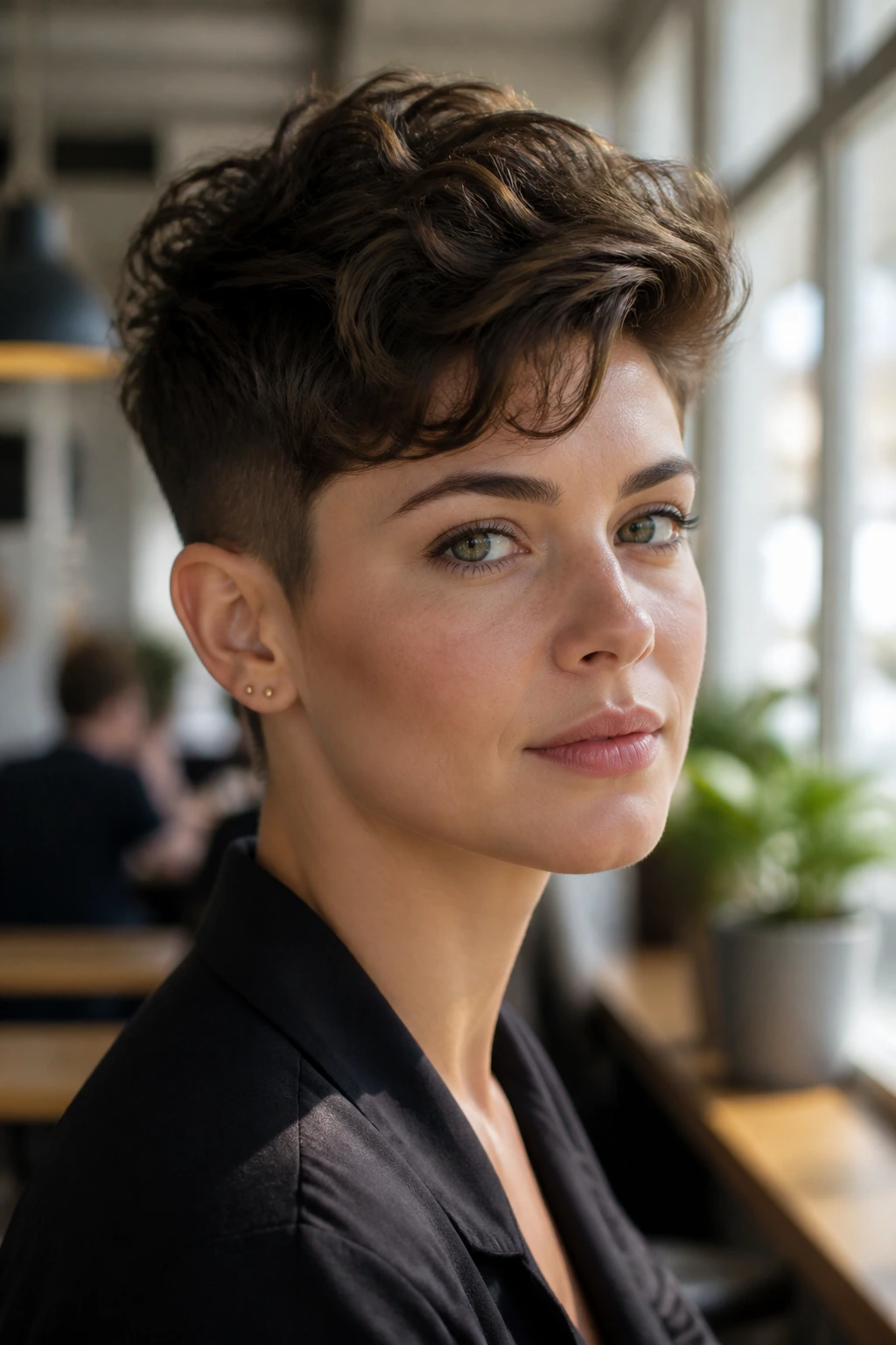 Close-up portrait of a real person with a tapered crop and long top hairstyle