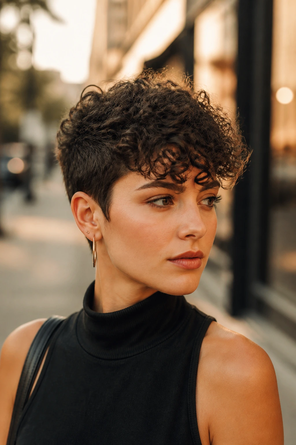 Close-up of real person with tapered crop and side-swept fringe