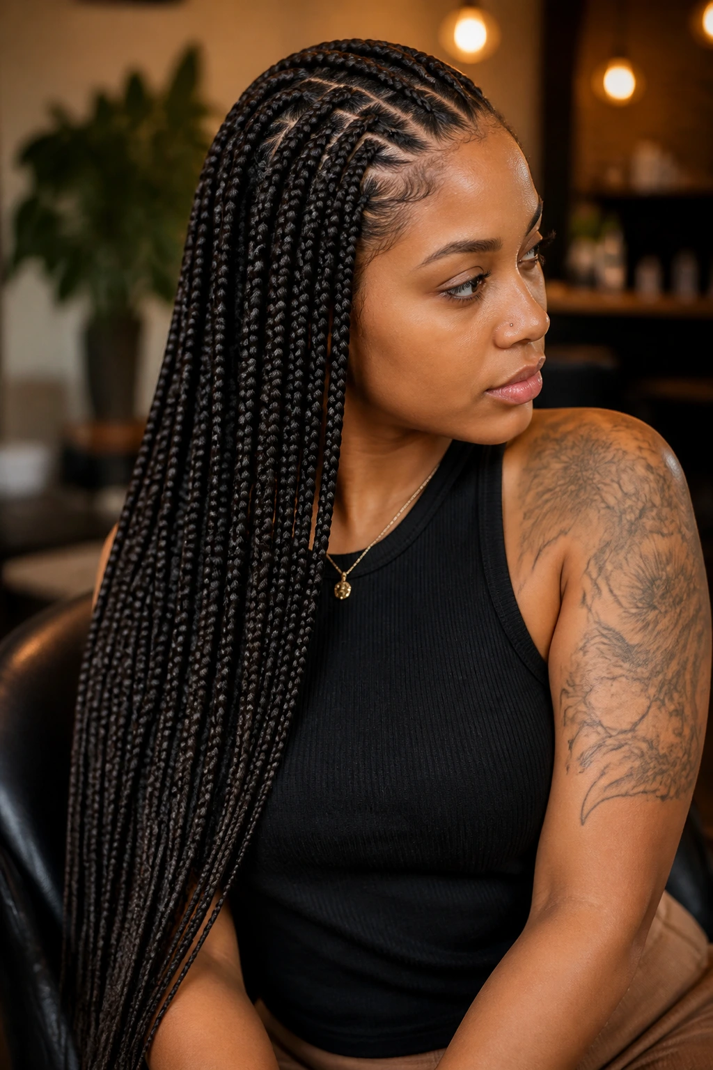 Close-up portrait of a real woman with tapered-end singles