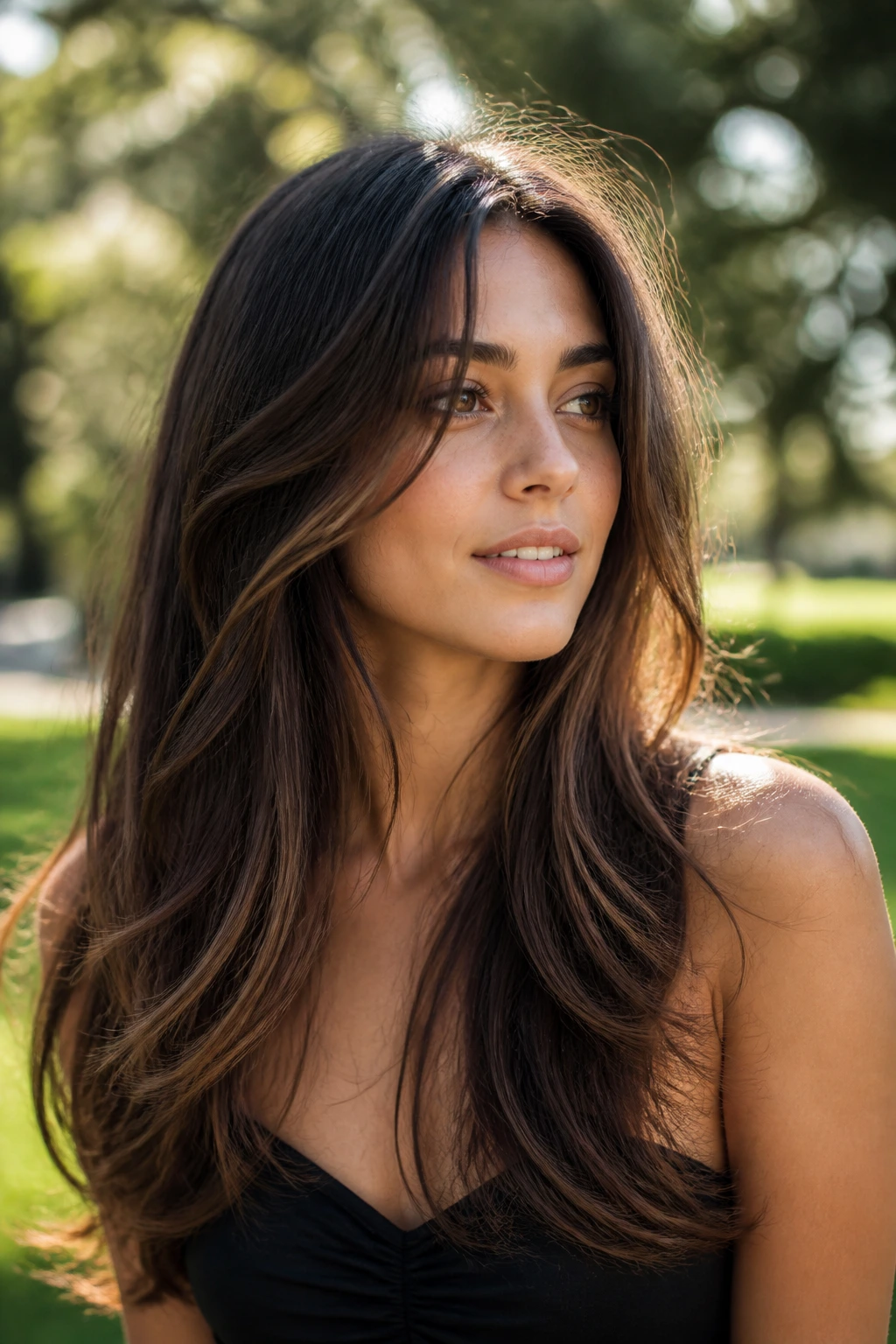 Real woman with tapered ends hairstyle close-up