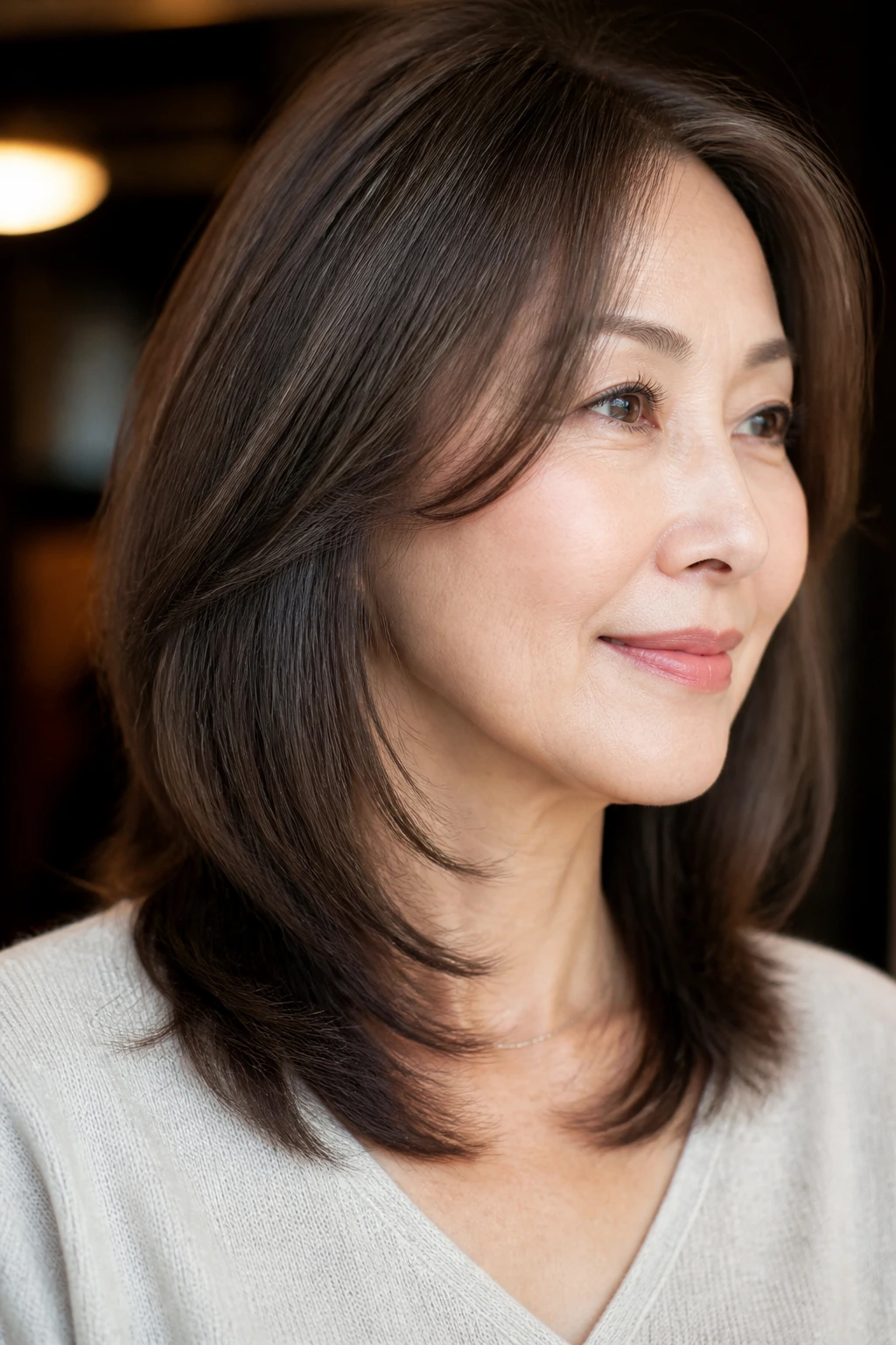 Close-up of a real woman with tapered ends created by point-cutting
