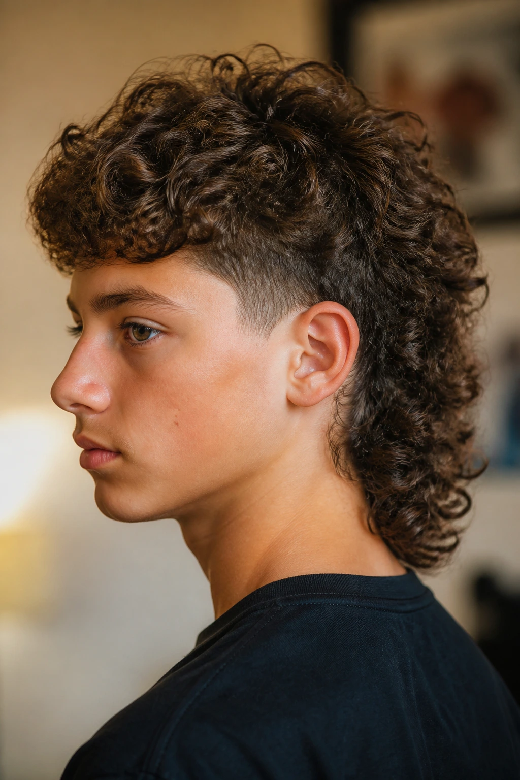 Portrait of boy with tapered mullet showing longer back