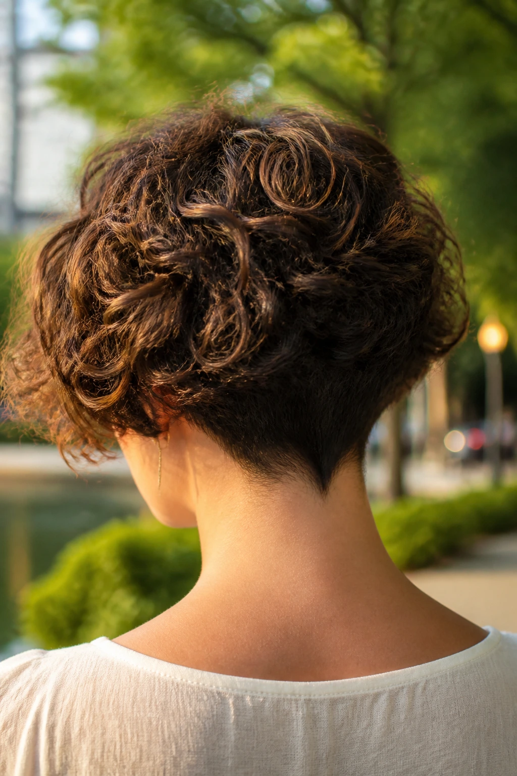 Back-of-head view showing a tapered nape and full crown in curly hair.