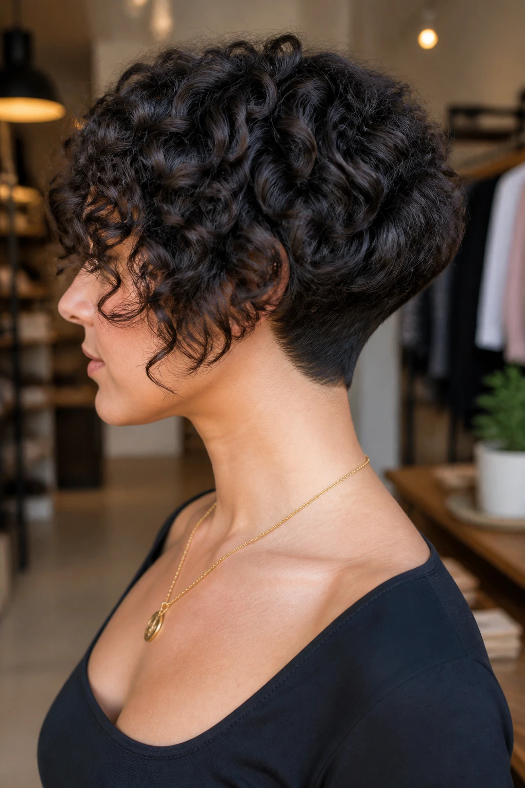 Close-up of a real woman with a tapered nape inverted bob