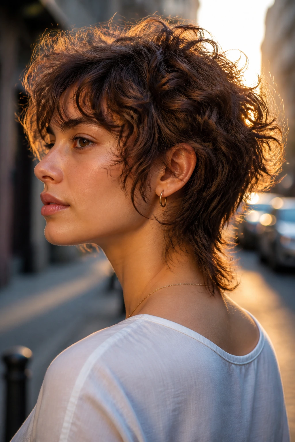 Close-up of real woman with tapered nape octopus hairstyle showing tapered back neckline