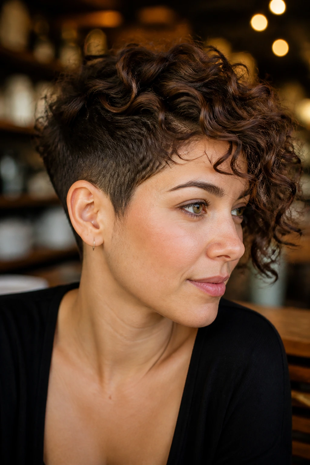 Close-up of a real person with short tapered temples and longer top showing asymmetry