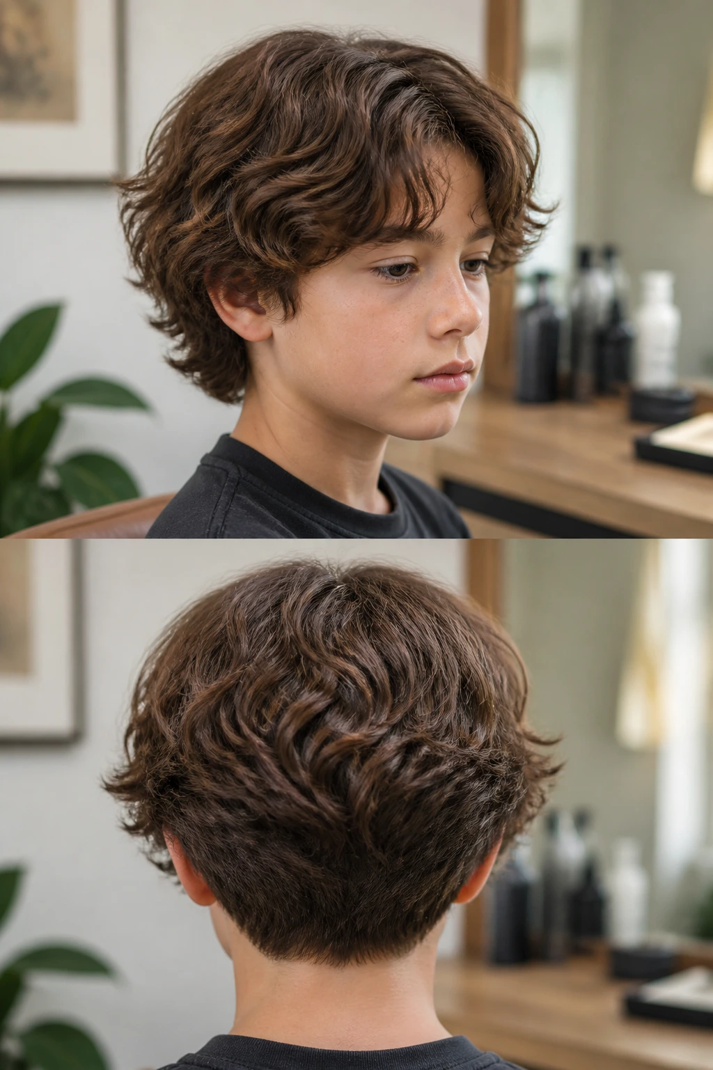 Boy with tapered wavy mop hairstyle portrait