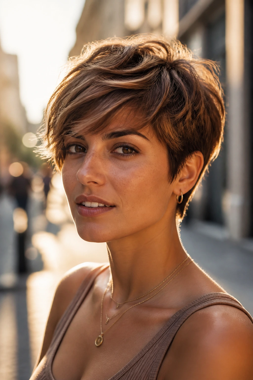 Close-up portrait of a real person with tawny textured crop