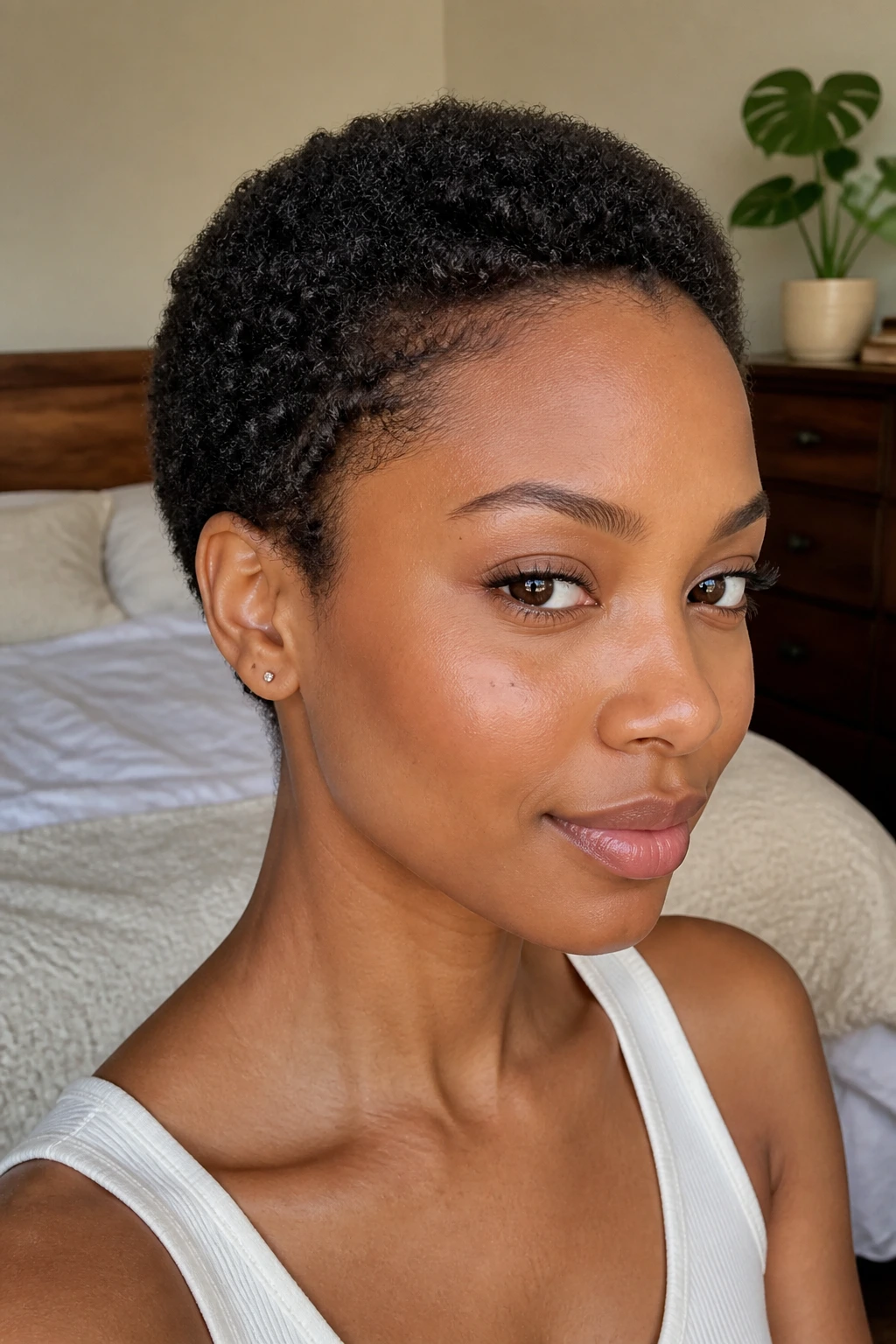 Close-up of a real person with Teeny Weeny Afro showing soft edges and visible coils.