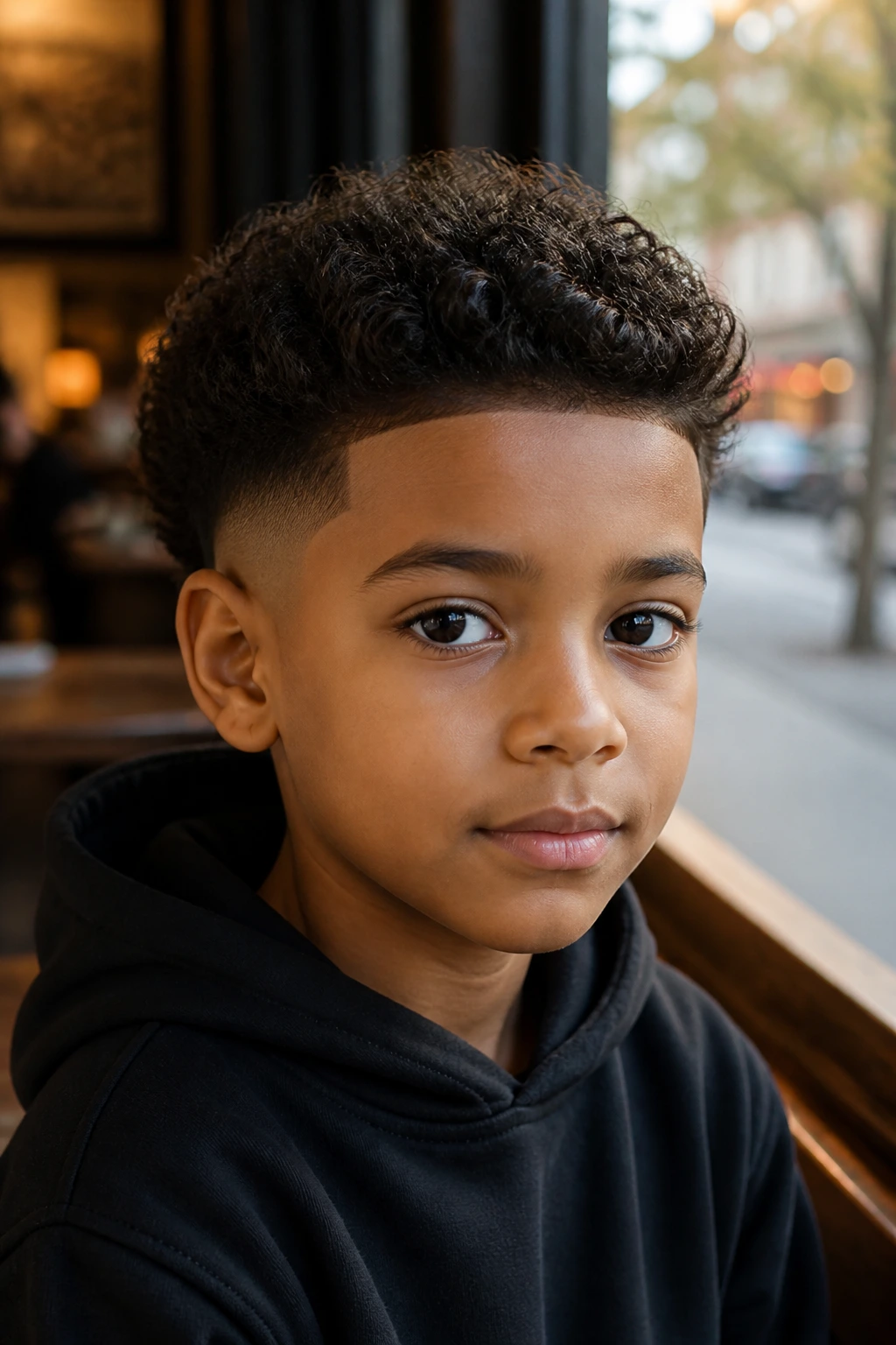 Portrait of a child showing temple-clean classic hairstyle with low taper