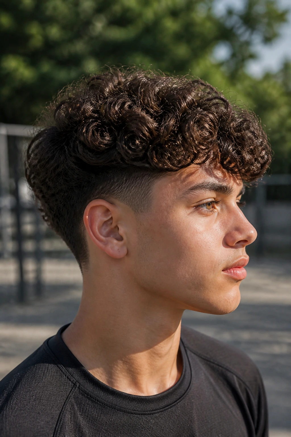 Side-profile of a real boy with temple taper and loose curls