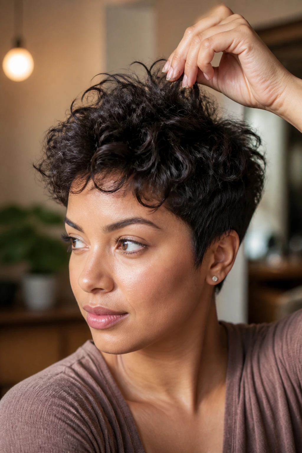Close-up of textured pixie hair on a real person