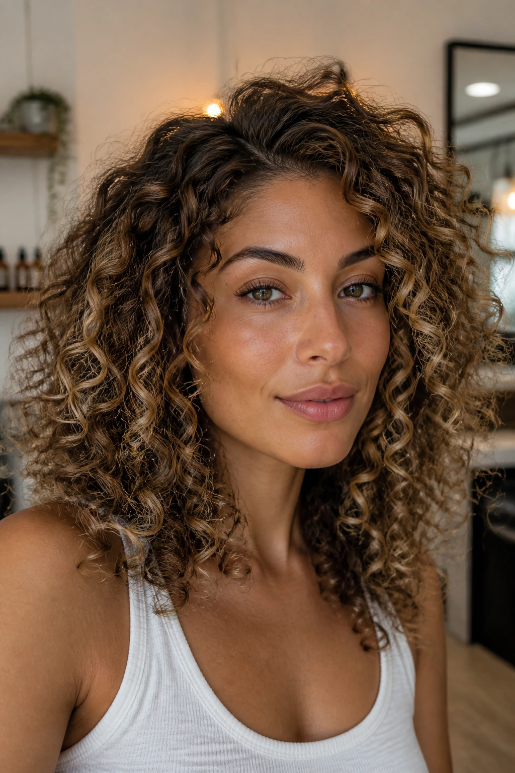 Portrait of a real person with curly hair showing texture and shape