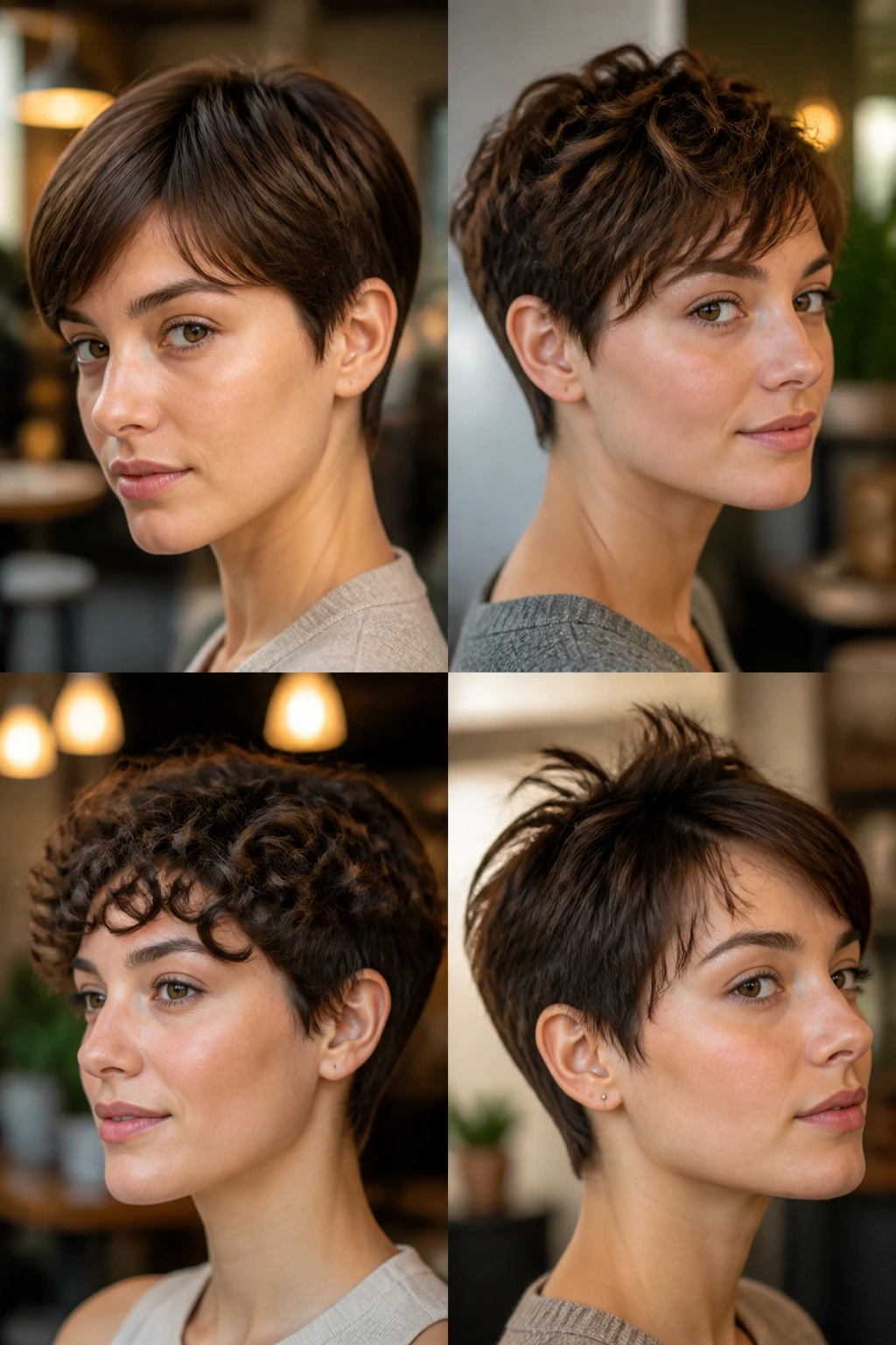 Close-up of a person with a pixie cut showing different textures