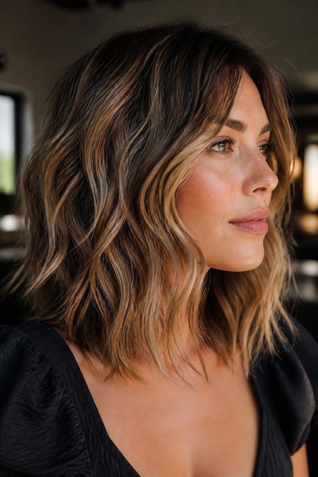 Close-up of hair texture and polish on a real person