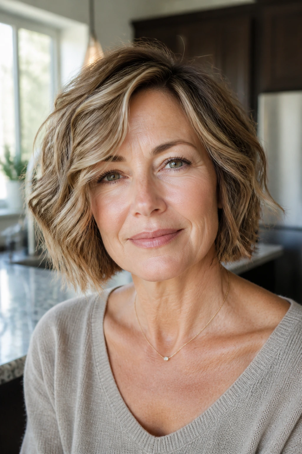 Real woman with textured bob and loose movement