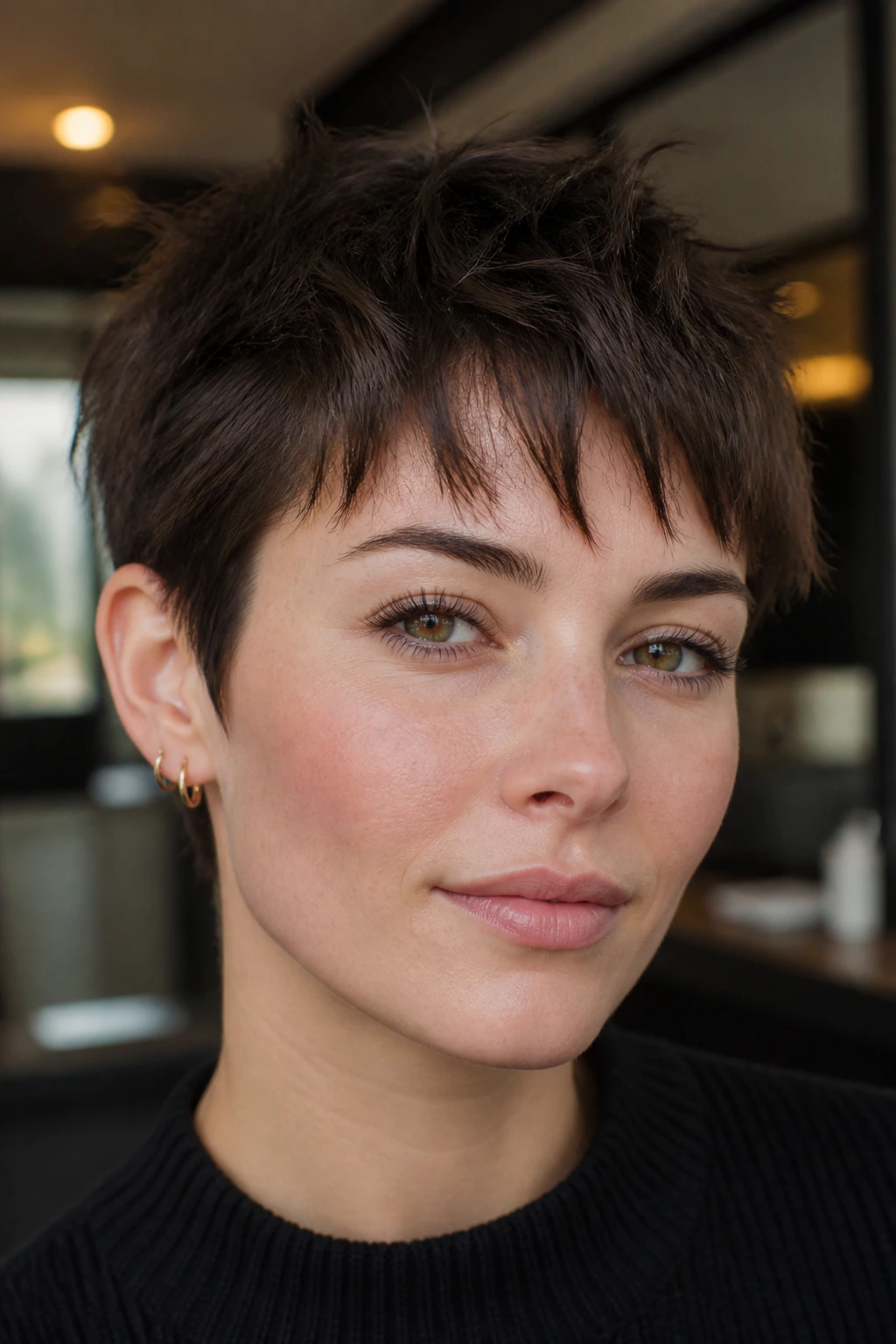 Portrait of a person with a textured crop and piecey bangs